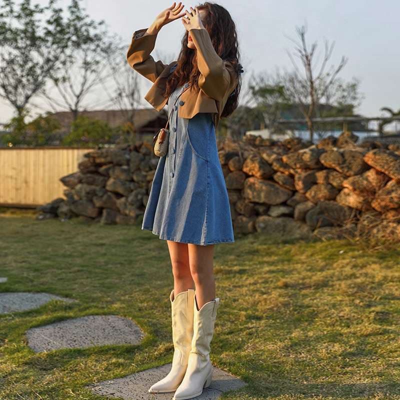 アメリカンスタイル 夏の風情デニムサロペットワンピース