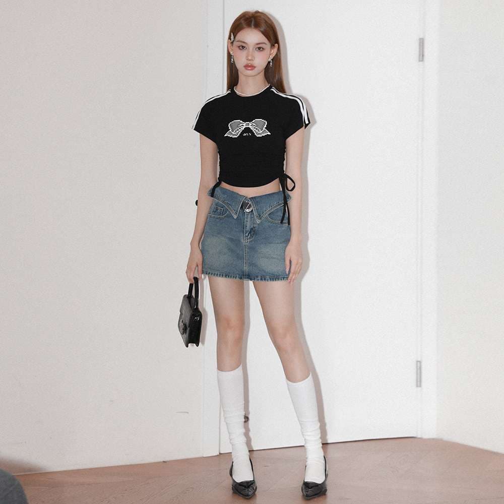 カジュアルスタイル　クラシックデニムミニスカート