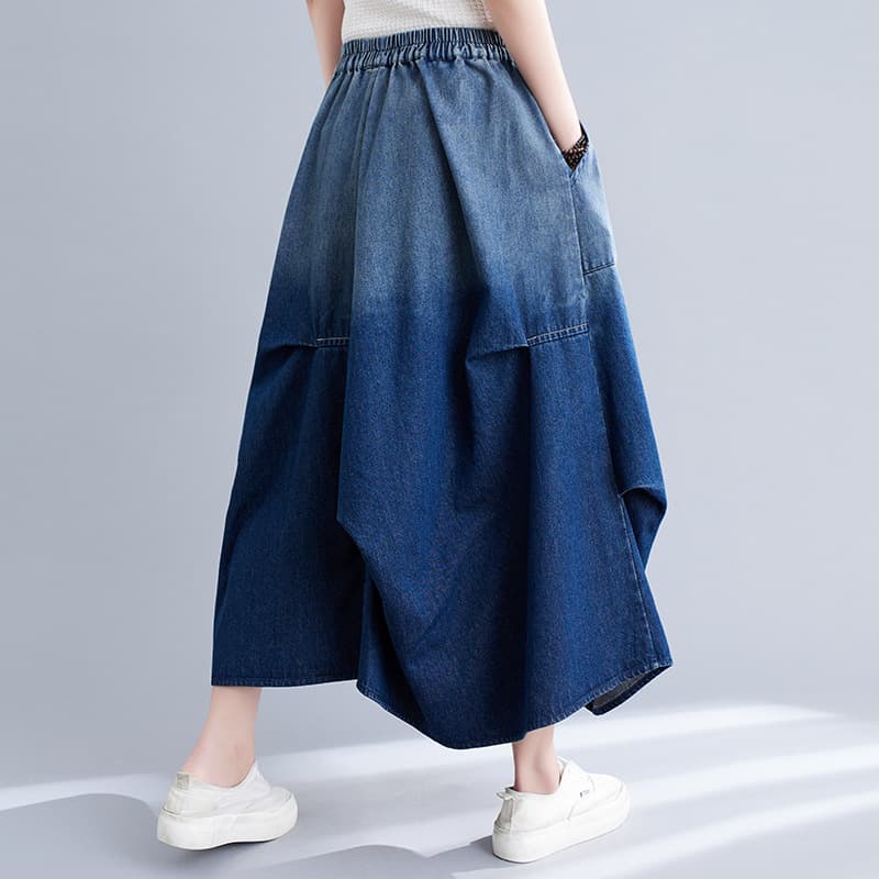 デニムスカート 非対称デザイン ゆったりデニムロングスカート