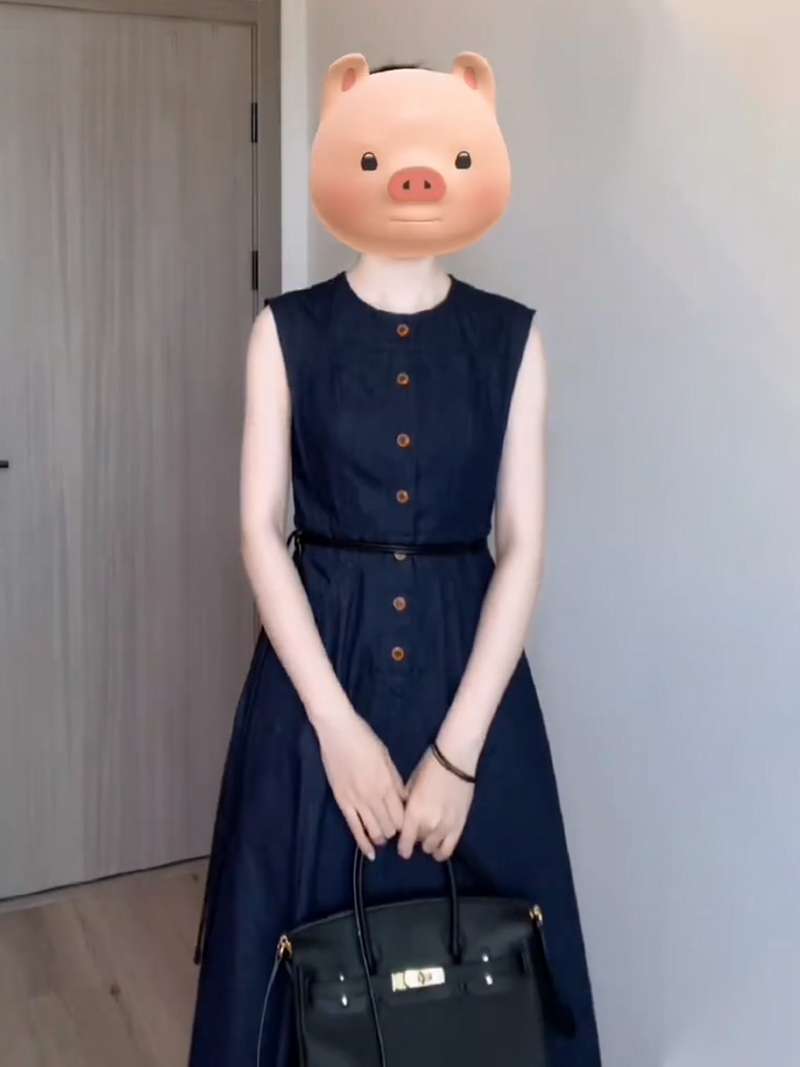 韓国スタイル デニムボタンワンピース