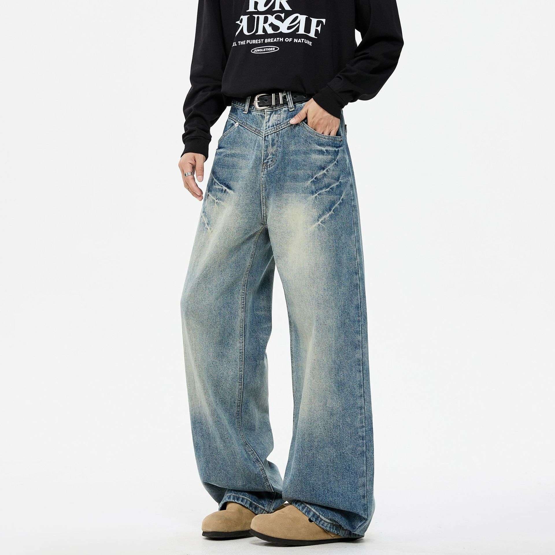 リラックスワイドストレートデニムパンツ