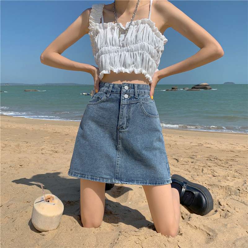 ビーチリゾート風Aラインデニムミニスカート