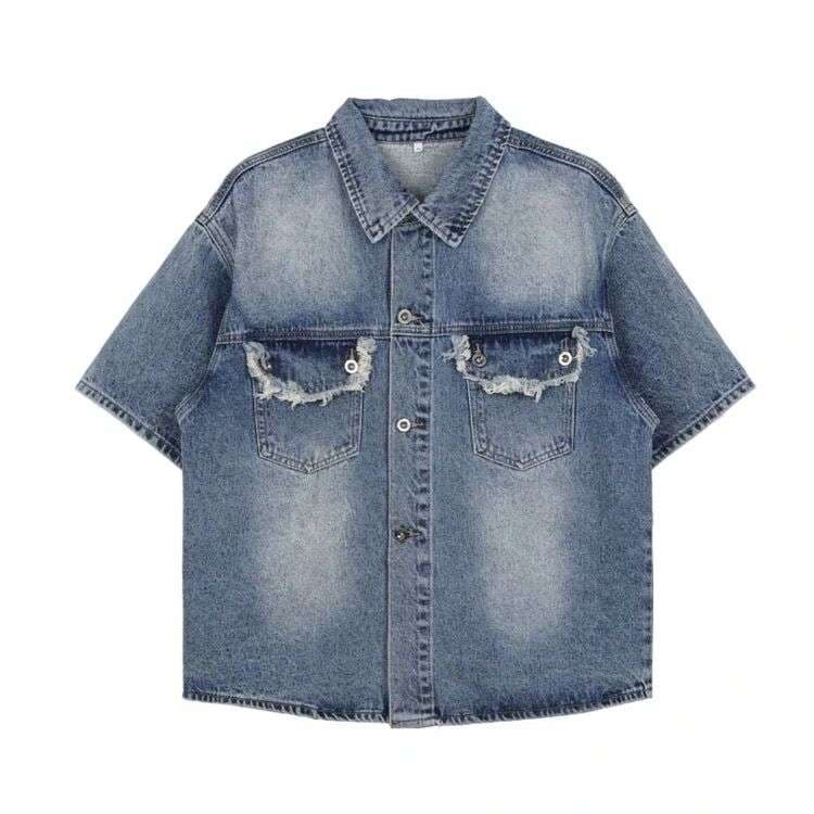 ストリートスタイル オーバーサイズデニムシャツ