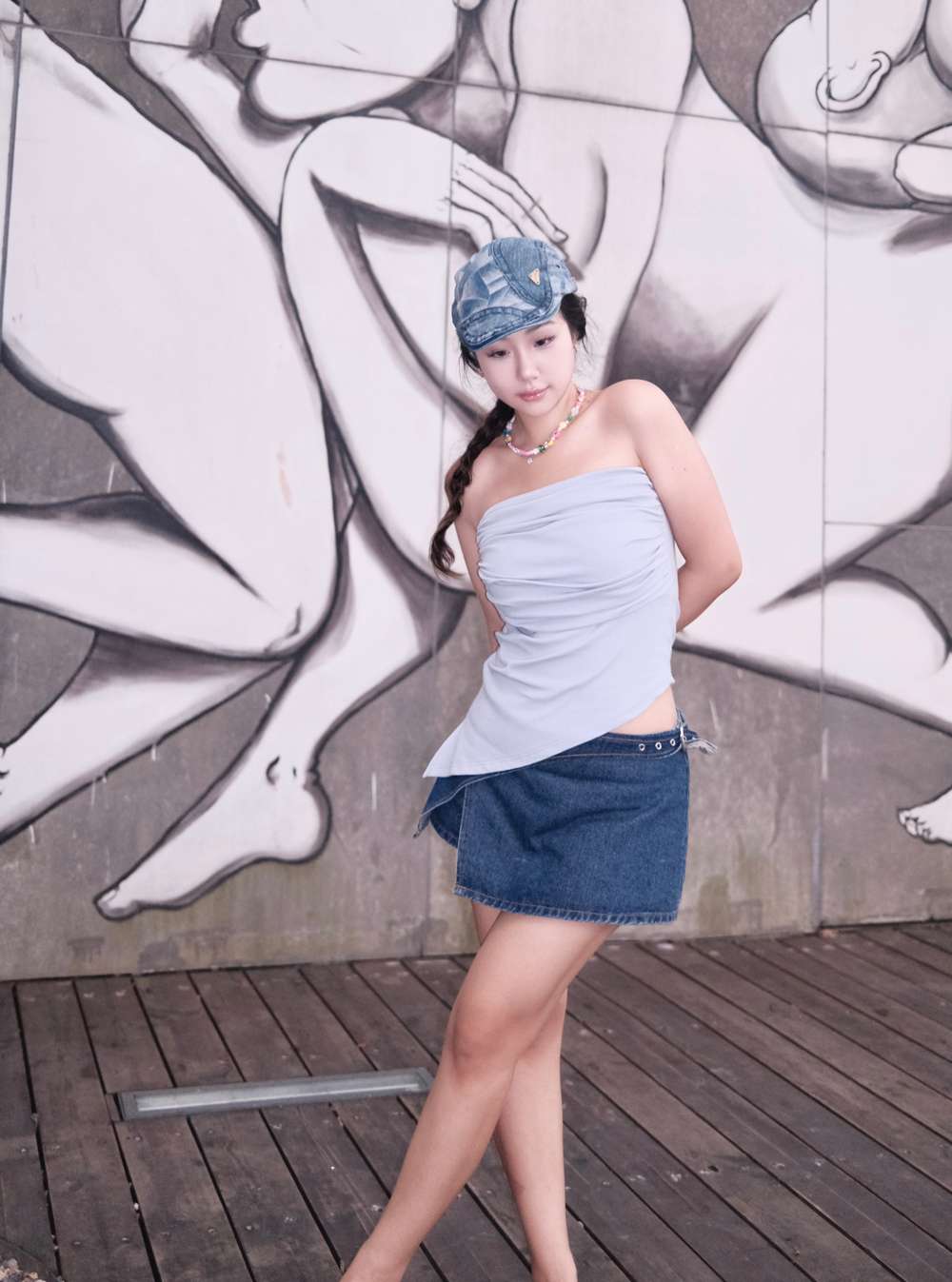 カジュアルスタイル　爽やかデニムラップミニスカート