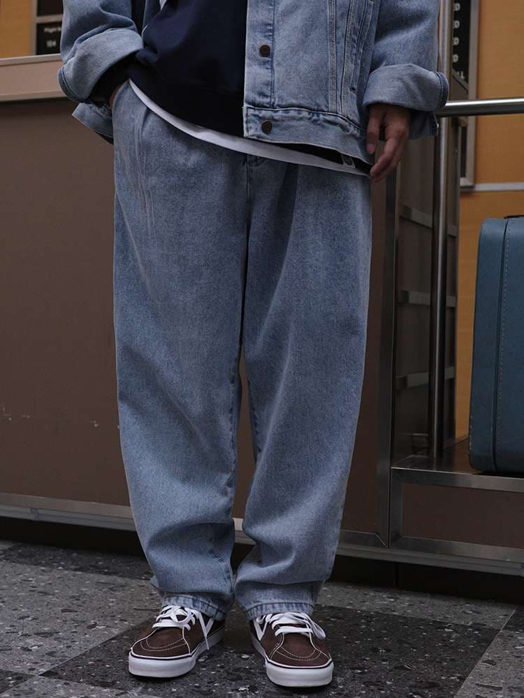 アメリカスタイル リラックスフィット・ヴィンテージウォッシュデニムパンツ