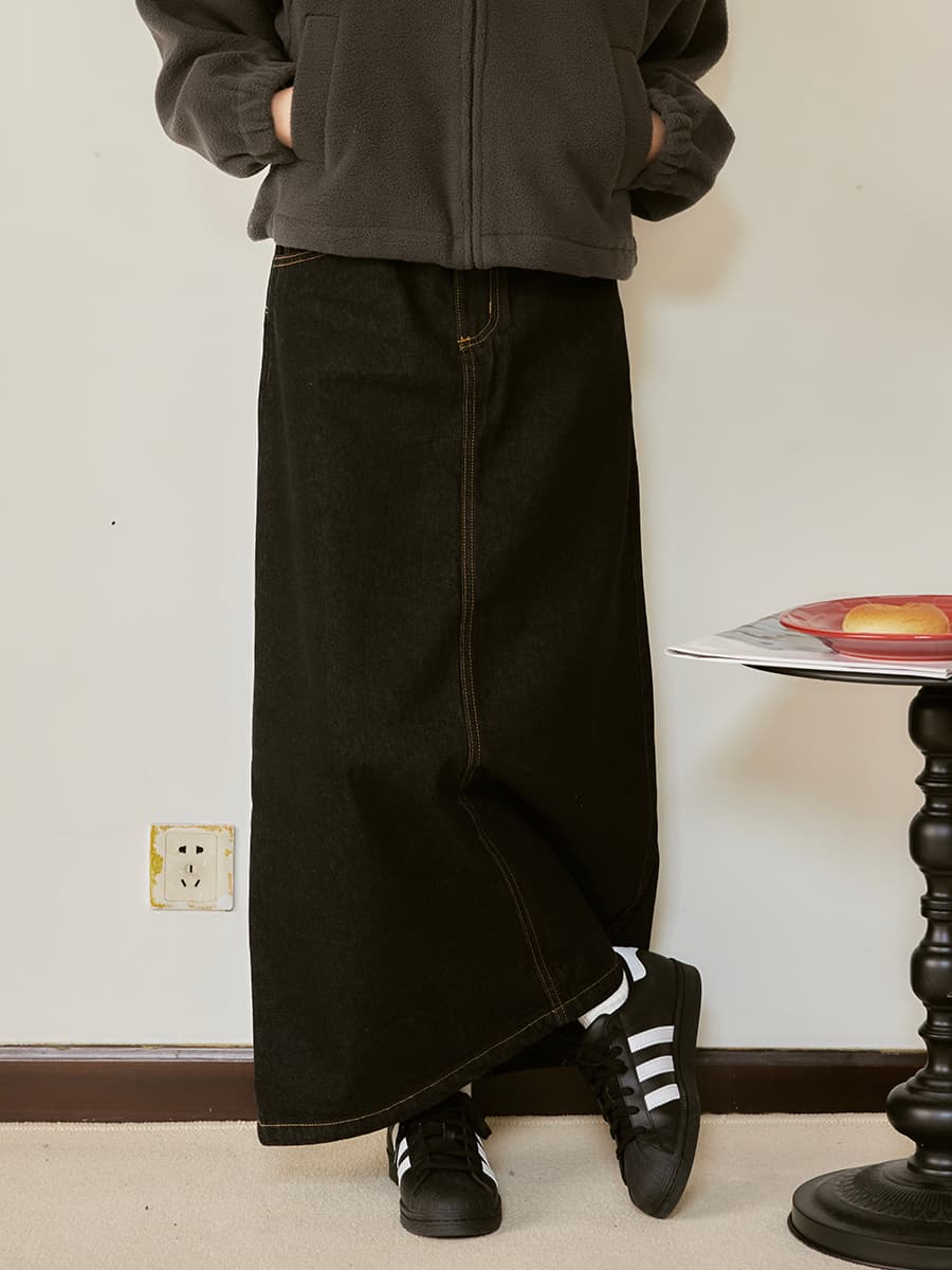 デニムスカート たっぷりAラインデニムロングスカート