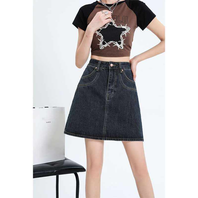 韓国スタイル　 Aライン デニムミニスカート