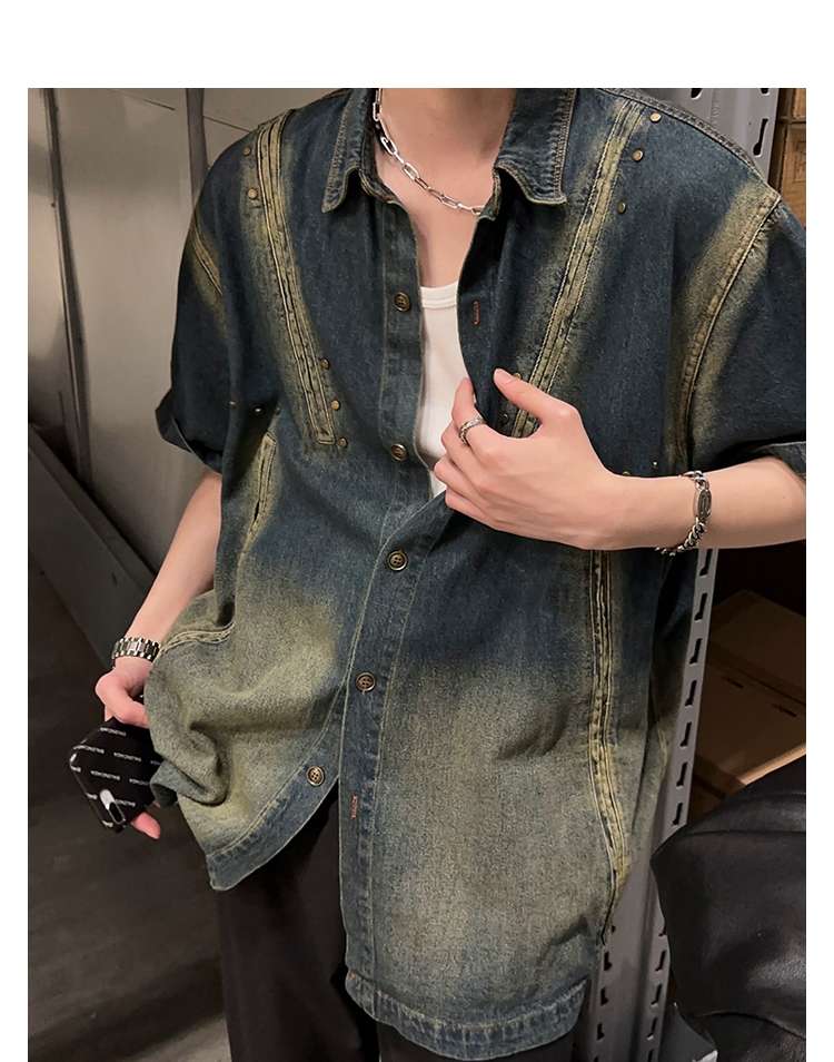 韓国スタイル ヴィンテージ風オーバーサイズデニムシャツ