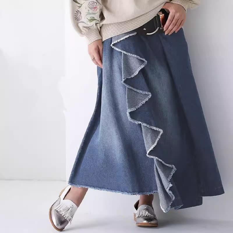 ラッフルフリル デニムフレアスカート