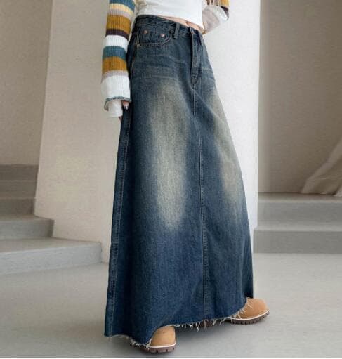 デニムスカート ロングスカート 長め丈フレア型