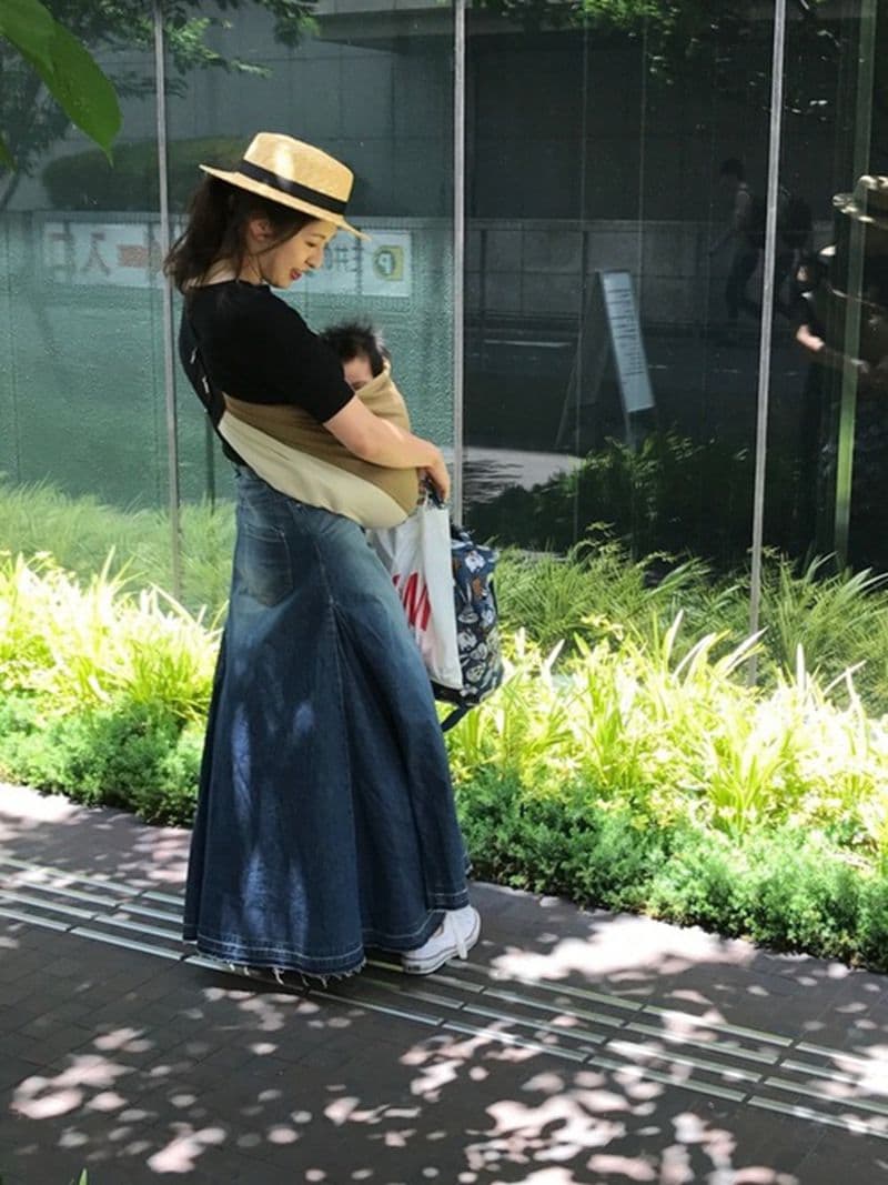 裾フリンジデニムロングマキシスカート