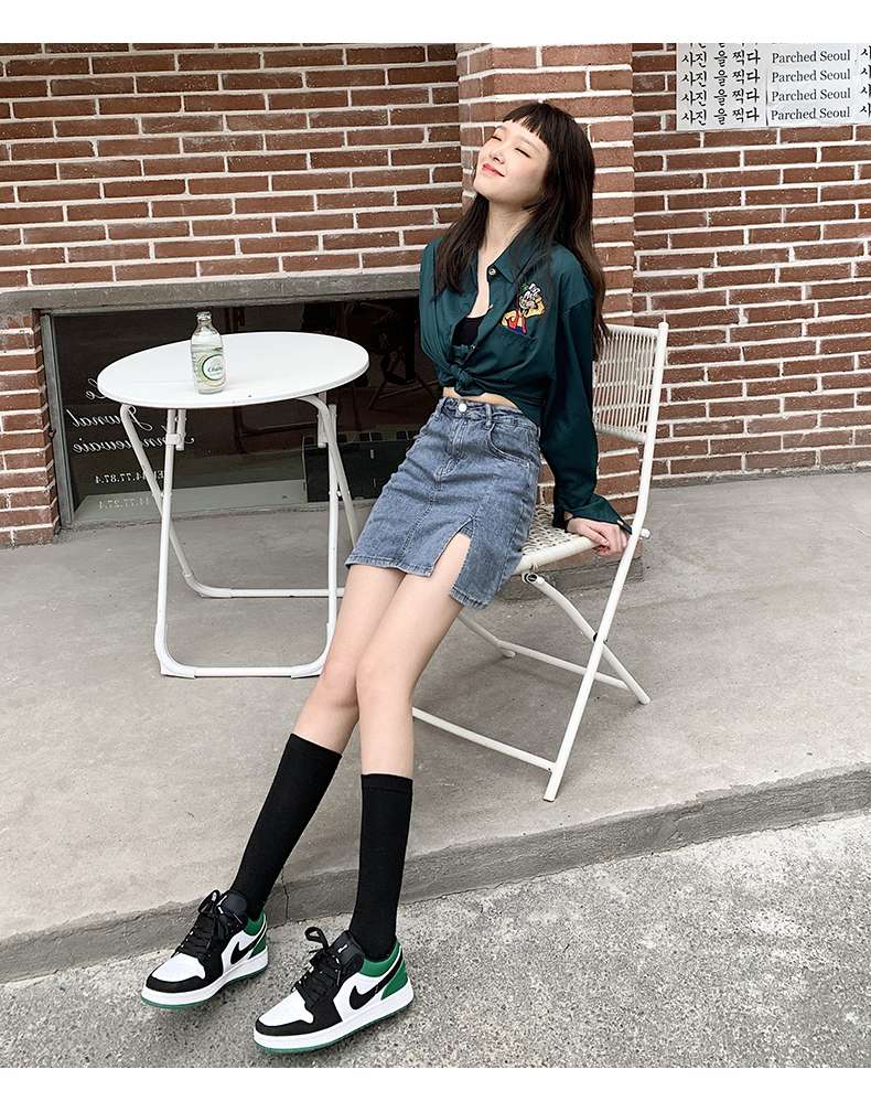 韓国スタイル　 フロントスリットデニムミニスカート