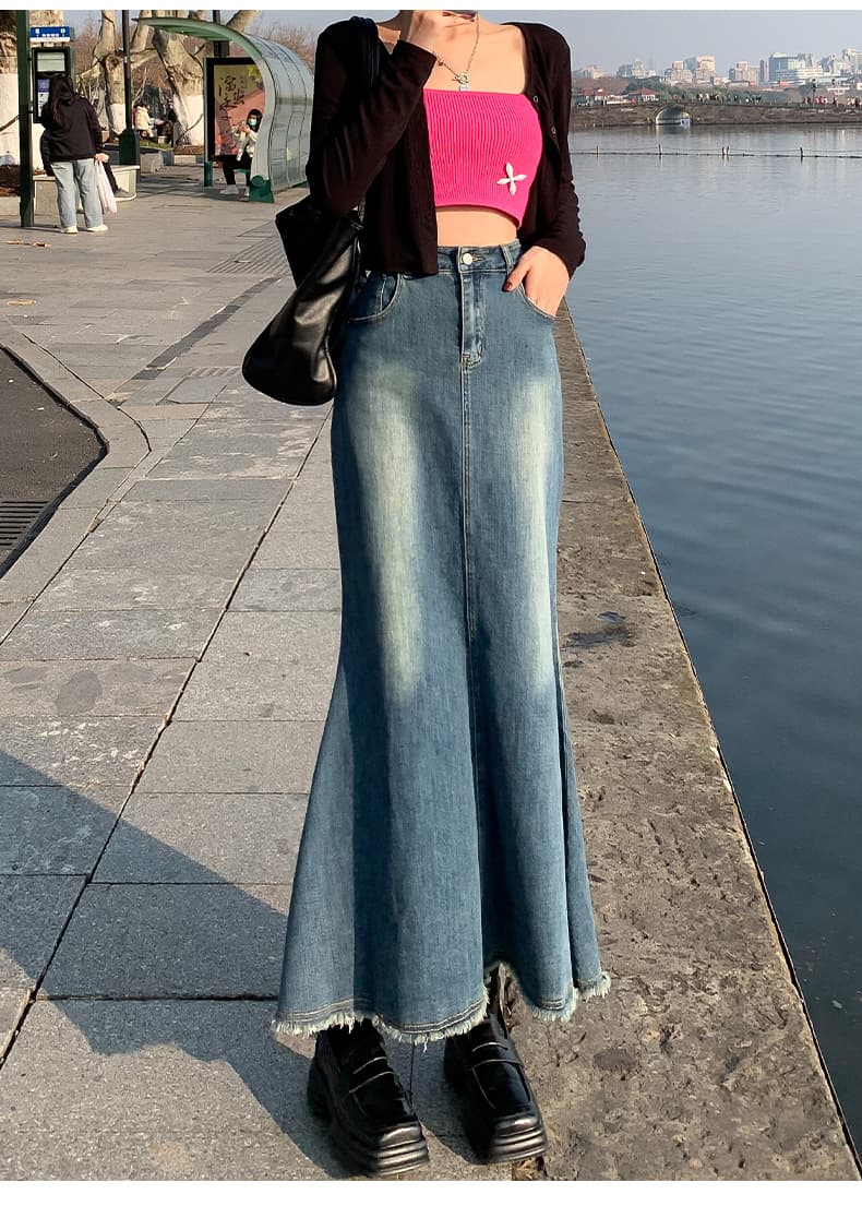 裾広がりマーメイドデニムロングスカート