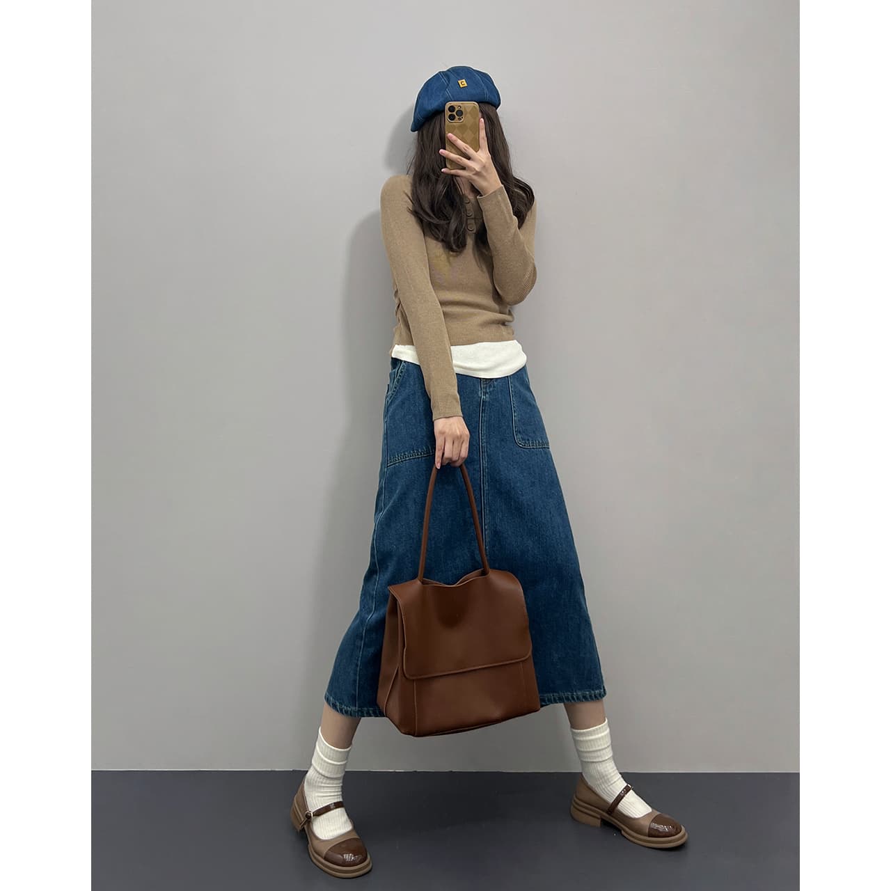 ゆったりAラインデニムロングスカート