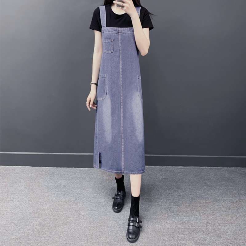 カジュアルスタイル　オーバーオールデザインデニムワンピース　サロペット
