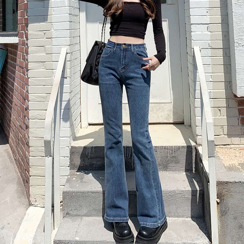 カジュアルスタイル レトロフレアデニムパンツ