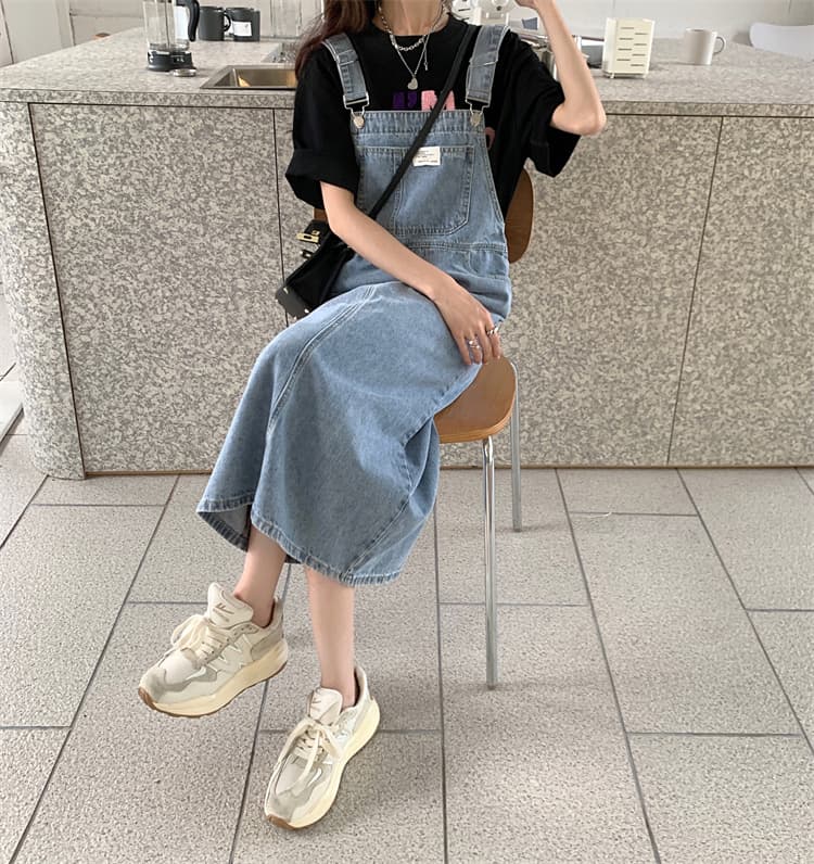 デニムスカート ゆったりシルエットデニムサロペットスカート