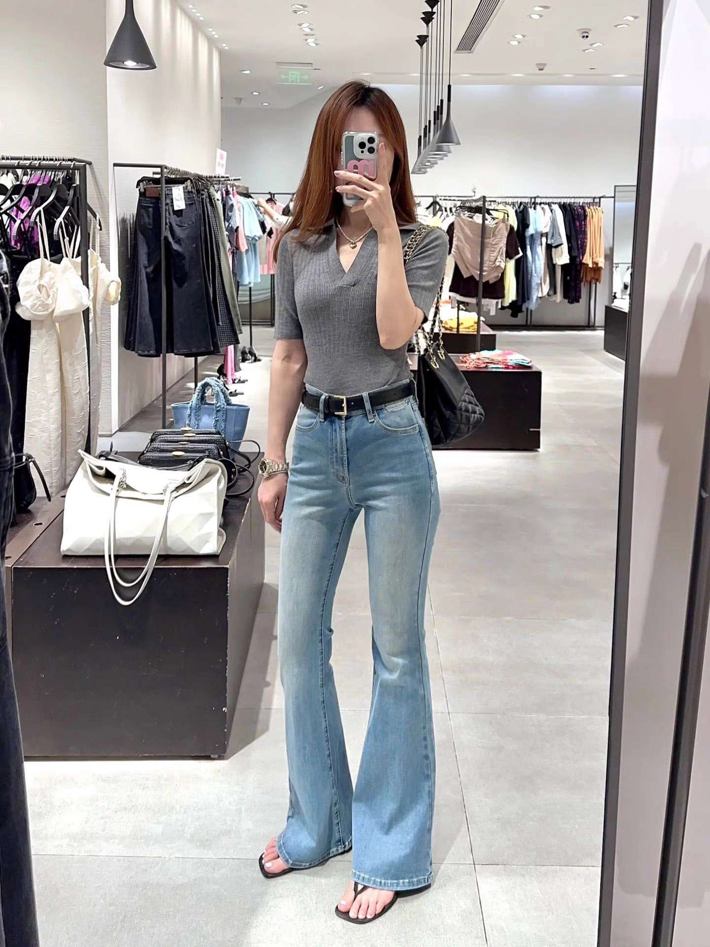 韓国スタイル 美脚フレアデニムジーンズ