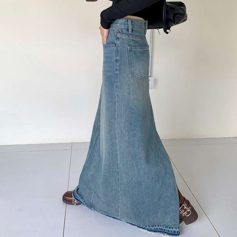 韓国スタイル ゆったりデニムロングスカート