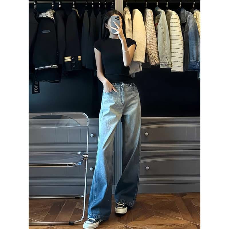 カジュアルスタイル グラデーションワイドデニム