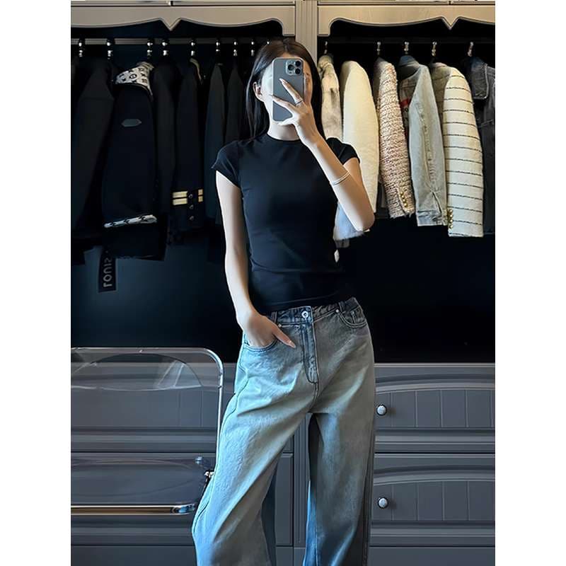 カジュアルスタイル グラデーションワイドデニム