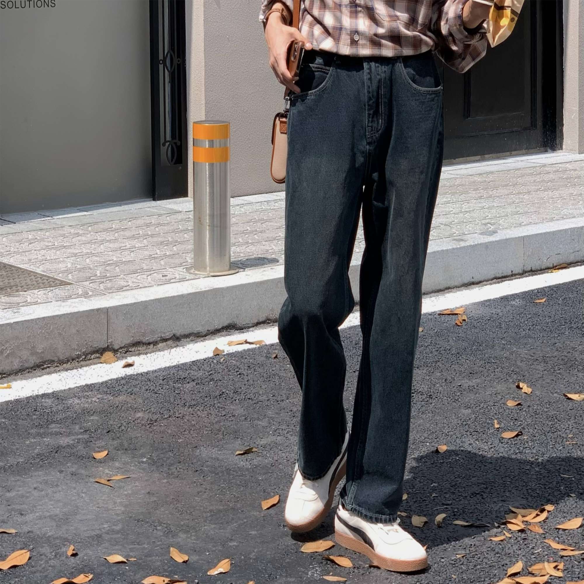 韓国スタイル リラックスワイドデニム