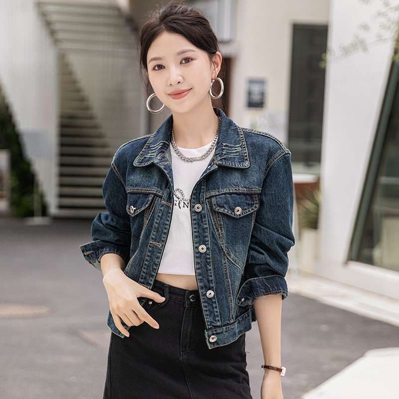 韓国スタイル クロップドデニムジャケット