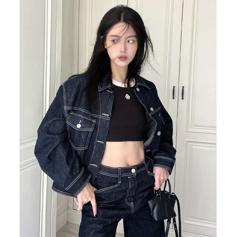 韓国スタイル オーバーサイズデニムジャケット＆ワイドパンツセット