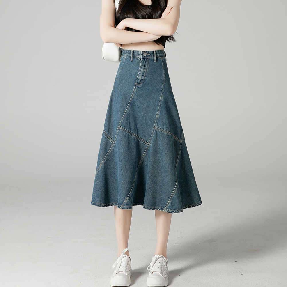 韓国スタイル　フレアデニムスカート