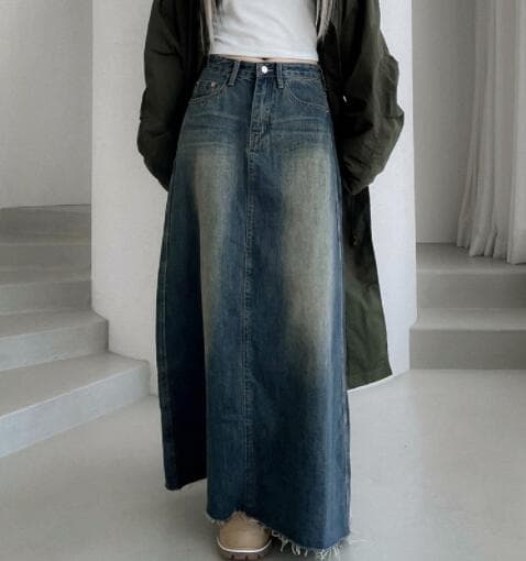 デニムスカート ロングスカート 長め丈フレア型
