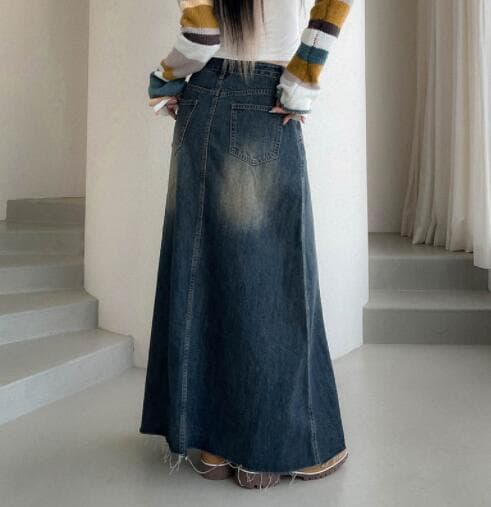 デニムスカート ロングスカート 長め丈フレア型