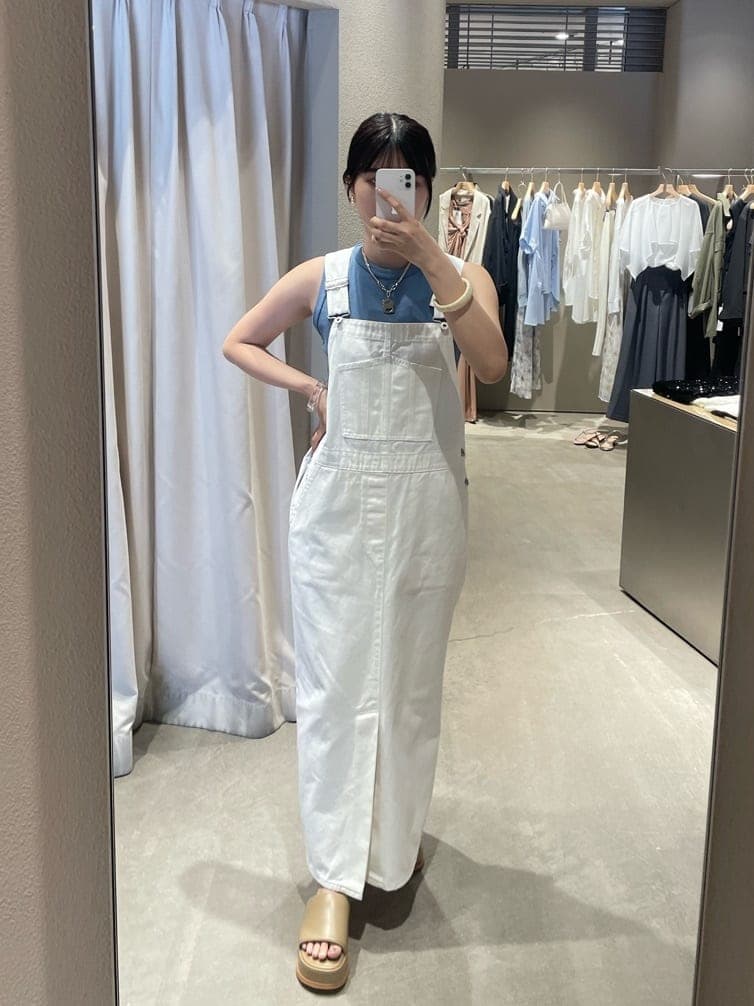 デニムスカート 長さのあるマキシ丈サロペットスカート