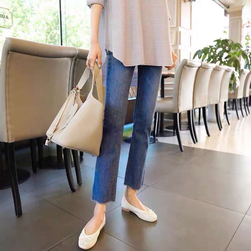 韓国スタイル エレガントカジュアル クロップドデニム