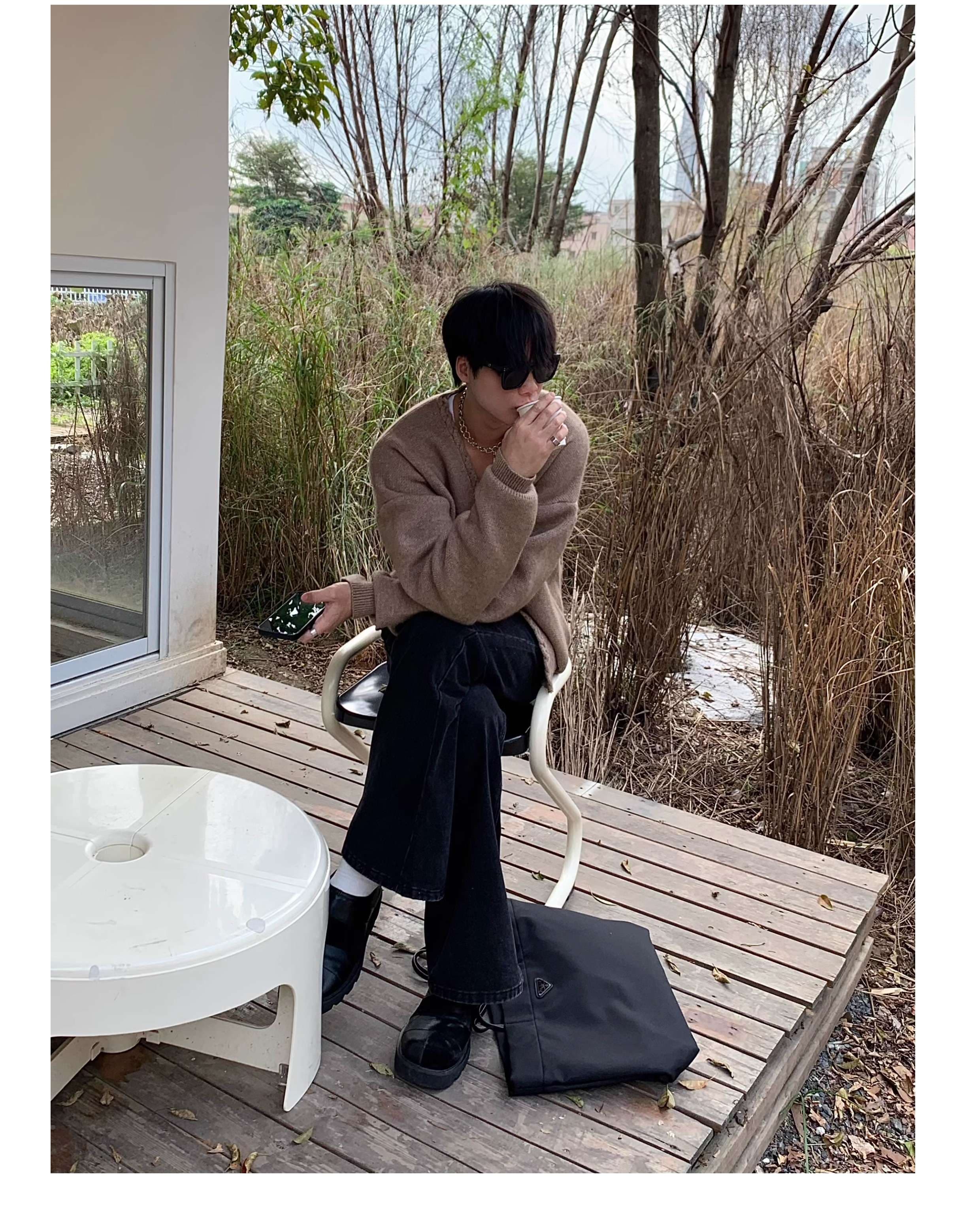 韓国スタイル レトロワイドフレアデニムパンツ