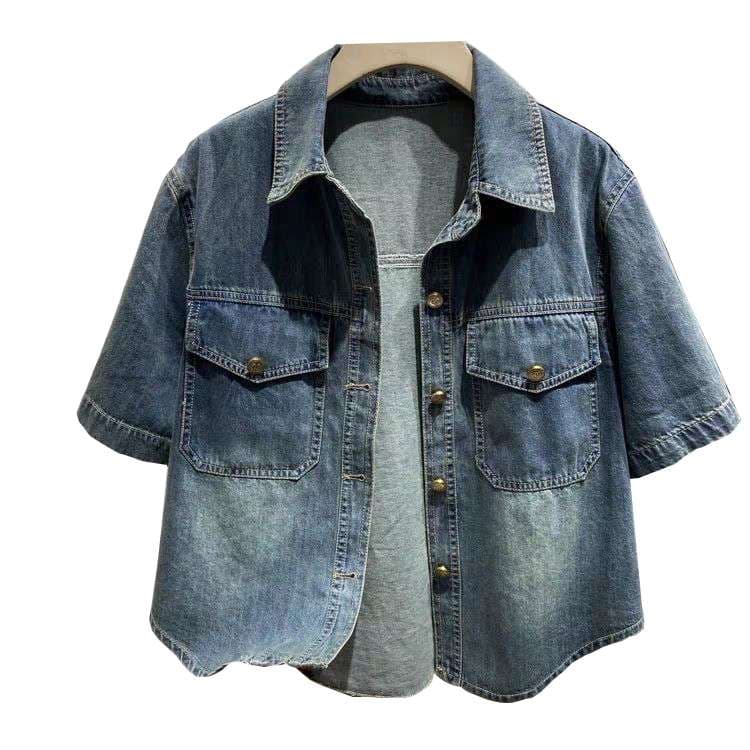 韓国スタイル デニムオーバーサイズショートスリーブジャケット