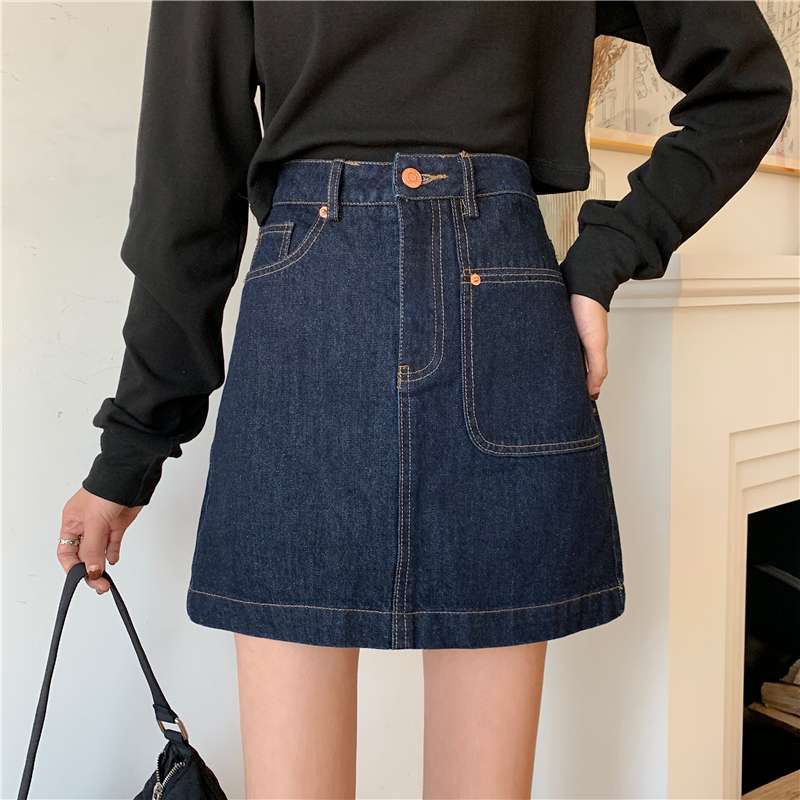 Aラインデニムミニスカート ワークテイスト