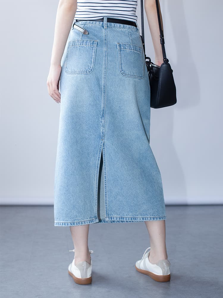 こだわり縫製 ミディ丈デニムスカート