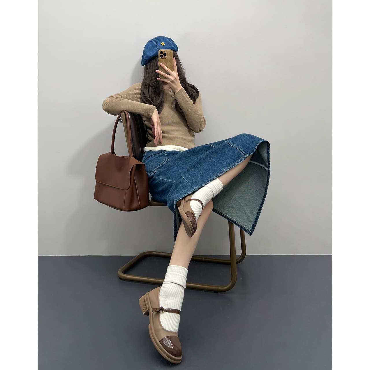 ゆったりAラインデニムロングスカート