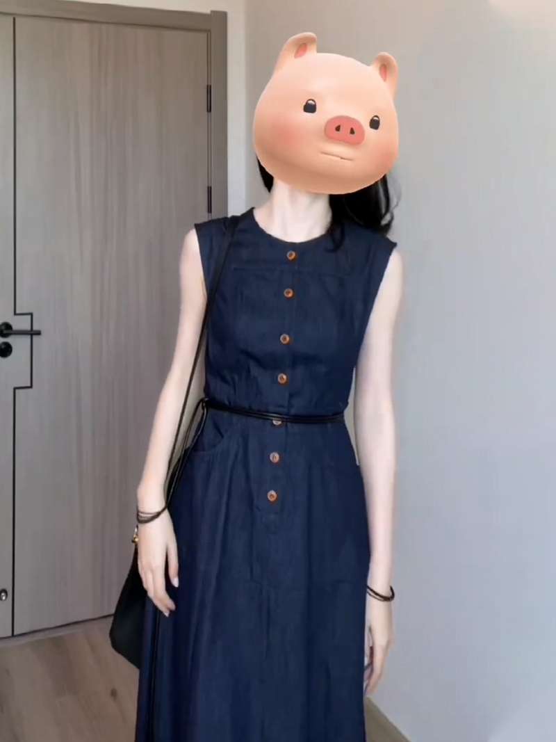 韓国スタイル デニムボタンワンピース