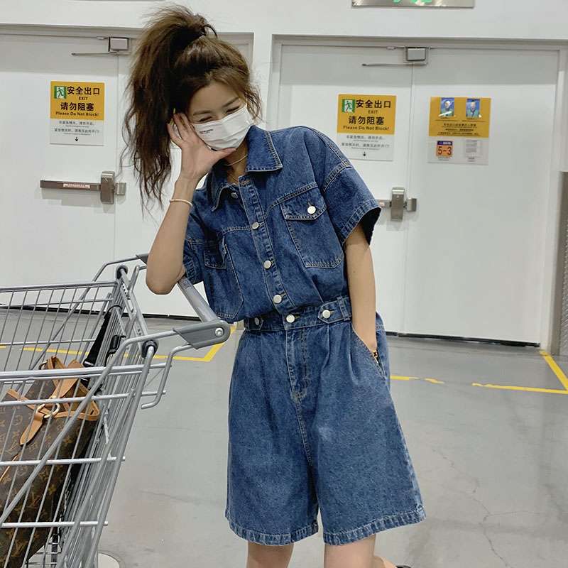 カジュアルスタイル デニムショートオールインワン