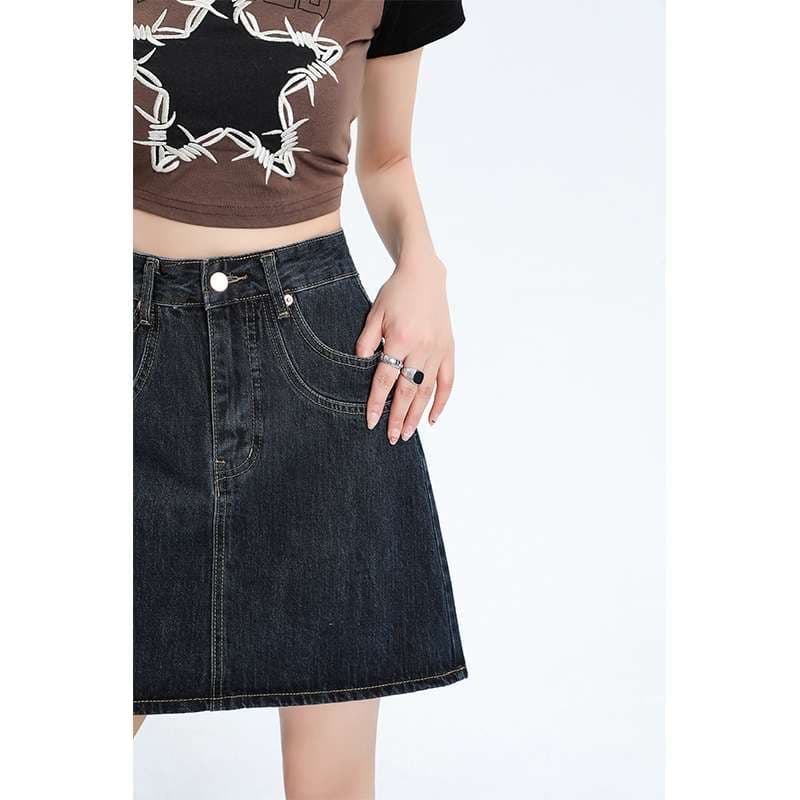 韓国スタイル　 Aライン デニムミニスカート