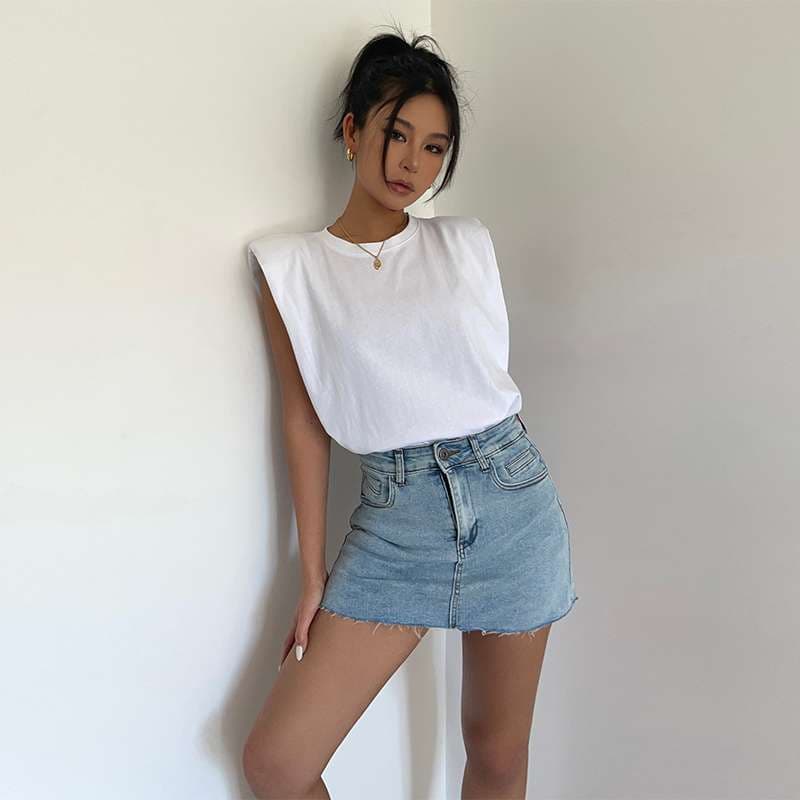 カジュアルスタイル　 フリンジデニムミニスカート