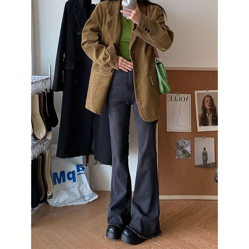 カジュアルスタイル レトロワイドフレアデニムパンツ