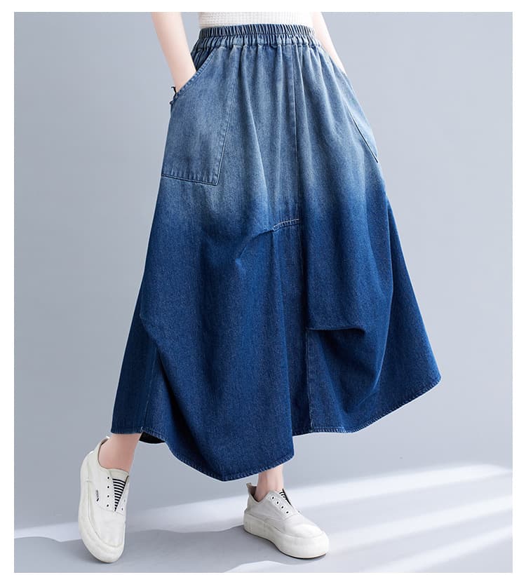 デニムスカート 非対称デザイン ゆったりデニムロングスカート