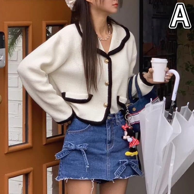 デニムスカート ハイウェスト ミニスカート リボンディテール付き