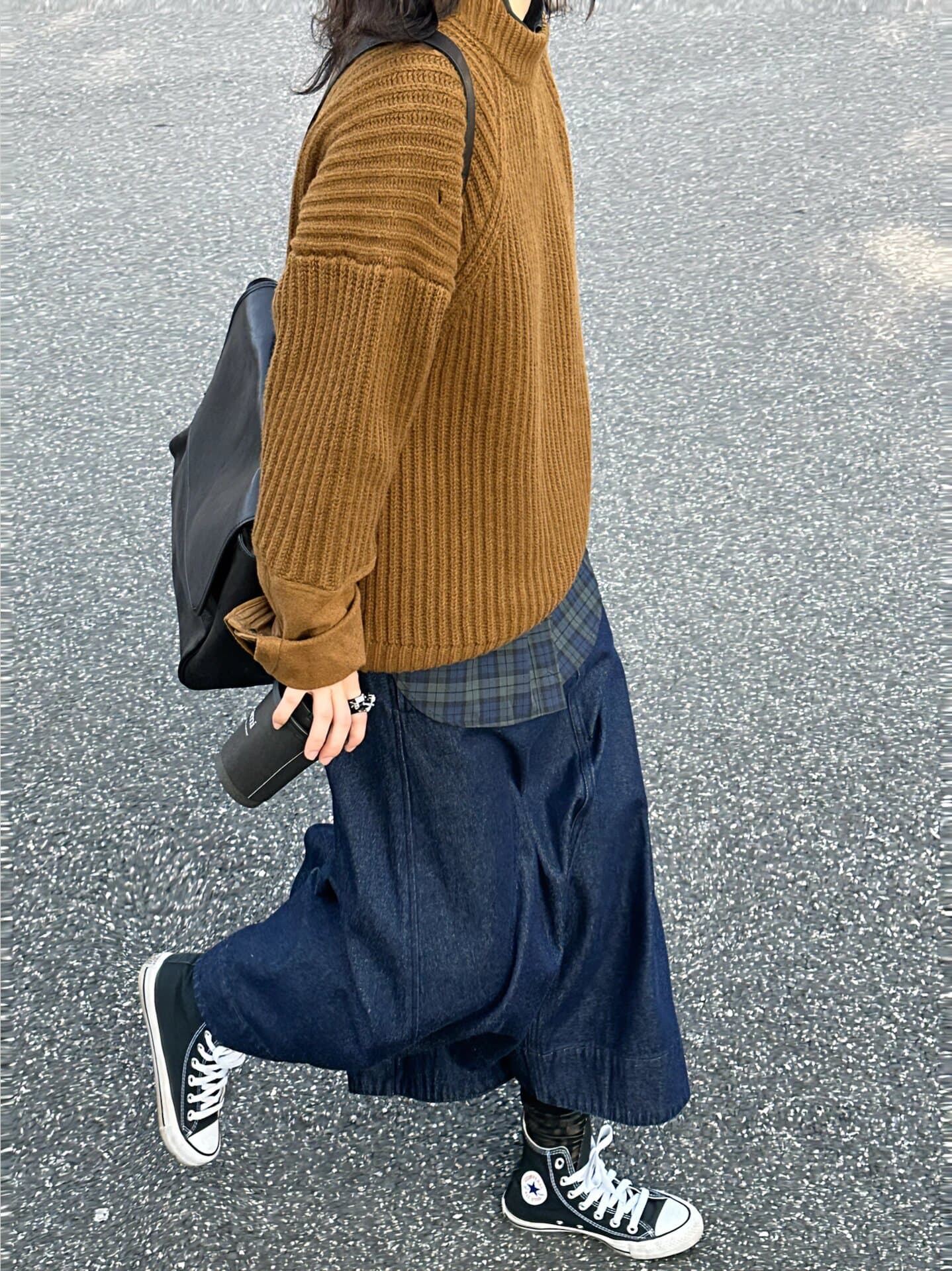 切替デニムマキシロングスカート