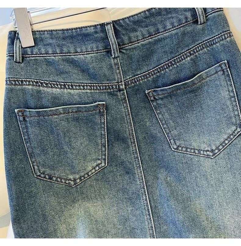 カジュアルスタイル デニムフロントポケットロングスカート