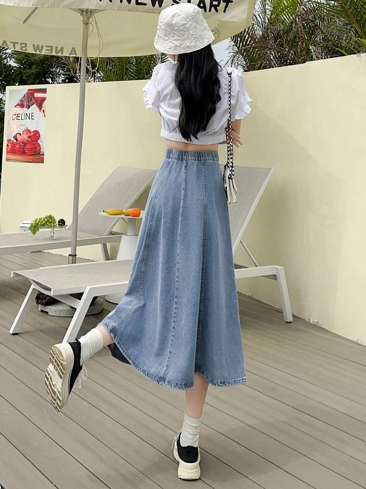 カジュアルスタイル ふんわりデニムフレアロングスカート