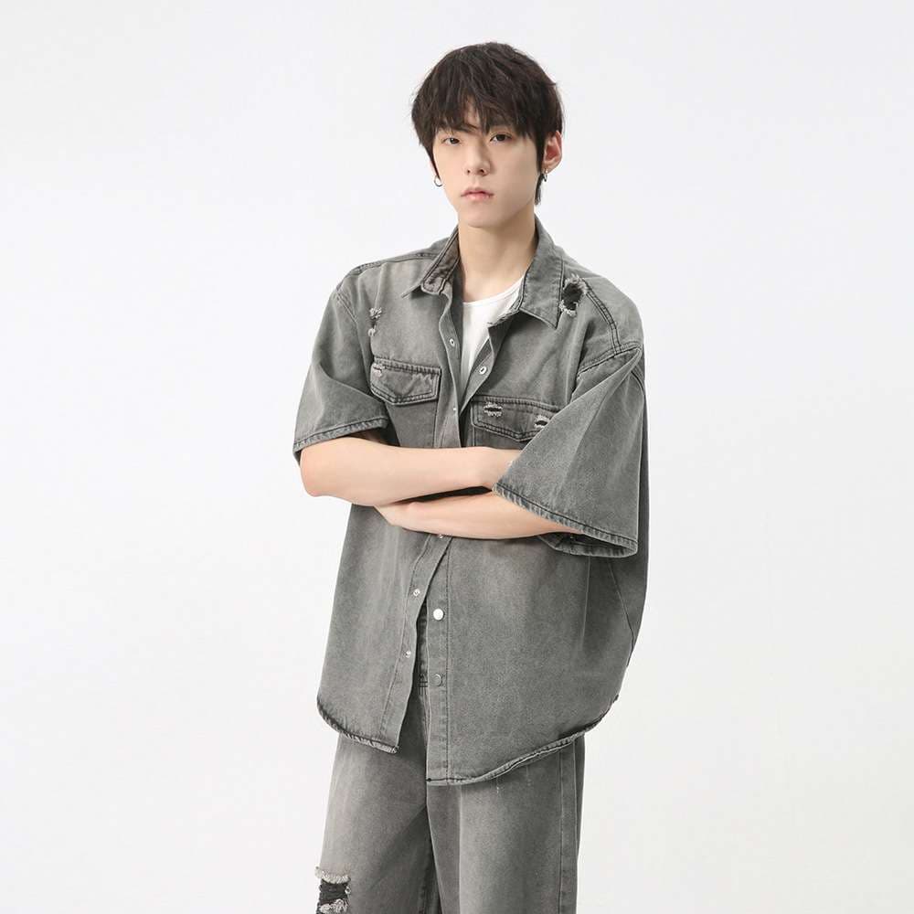 韓国スタイル オーバーサイズデニムパンツセットアップ