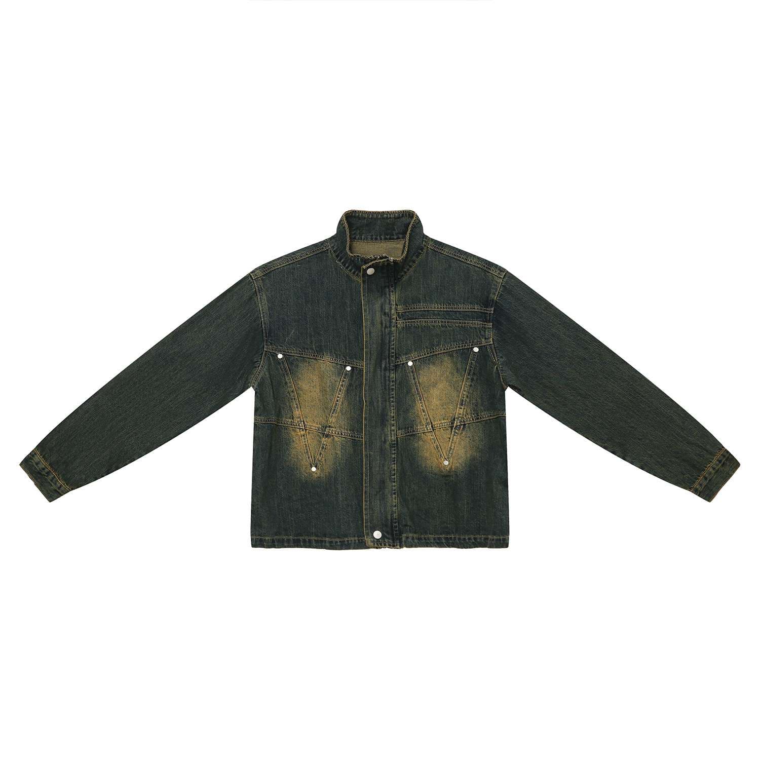 韓国スタイル ヴィンテージ風デニムジャケット＆ワイドパンツセット